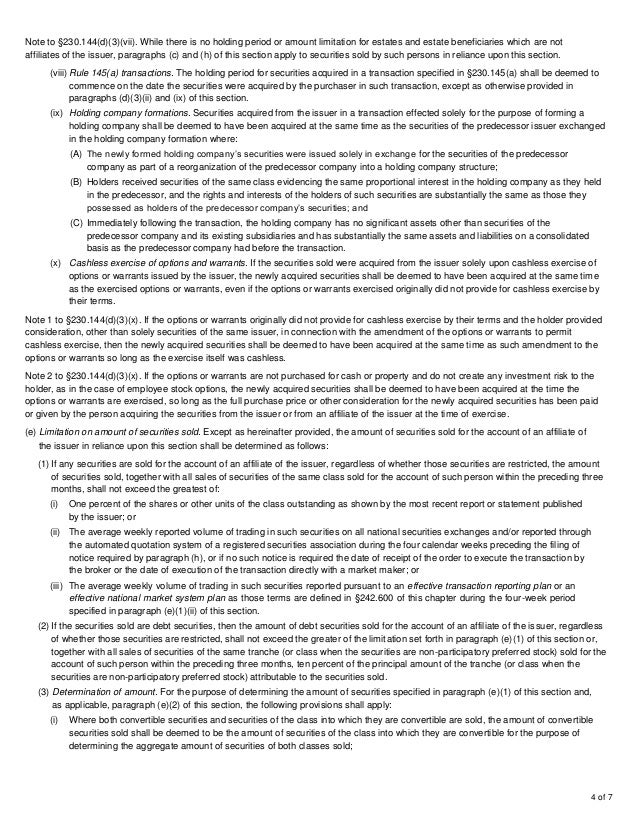 Instructions for selling your stock under SEC Rule 144