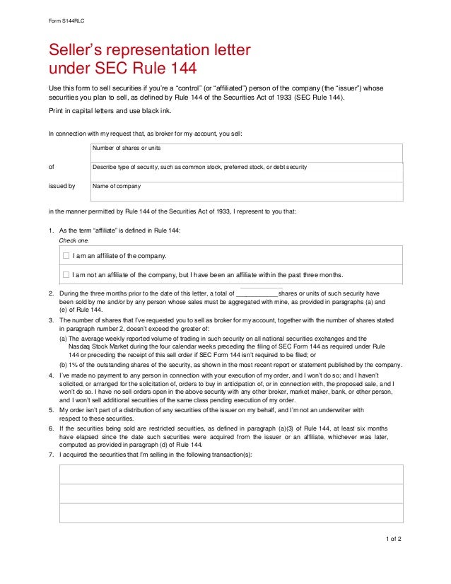 Instructions for selling your stock under SEC Rule 144