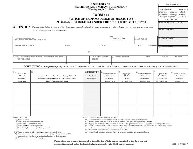 Instructions for selling your stock under SEC Rule 144
