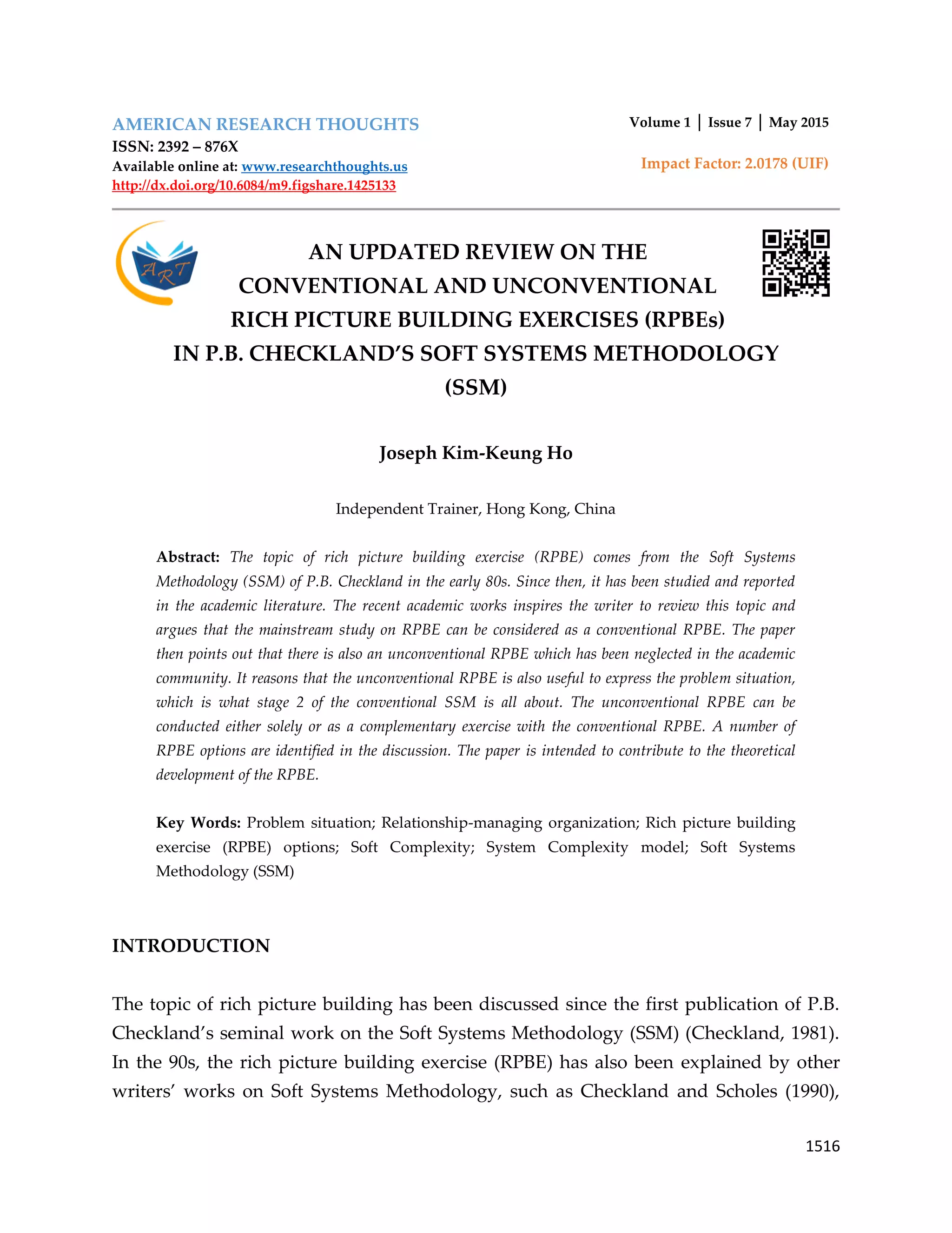 AN UPDATED REVIEW ON THE CONVENTIONAL AND UNCONVENTIONAL RICH PICTURE