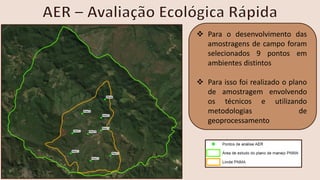 ❖ Para o desenvolvimento das
amostragens de campo foram
selecionados 9 pontos em
ambientes distintos
❖ Para isso foi realizado o plano
de amostragem envolvendo
os técnicos e utilizando
metodologias de
geoprocessamento
 