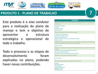 PRODUTO 1 - PLANO DE TRABALHO
19
Este produto é o eixo condutor
para a realização do plano de
manejo e tem o objetivo de
apresentar a estrutura
estratégica e operacional de
todo o trabalho.
Todo o processo e as etapas de
desenvolvimento foram
explicadas no plano, podendo
haver novas contribuições.
ROTEIRO
PRODUTO 2: Relatório Descritivo das Oficinas de Apresentação do Plano de Trabalho para a
Comunidade
Esquema geral das oficinas
Estratégia
Divulgação e logística
Relatório descritivo
PRODUTO 3: Diagnóstico do Plano de Manejo e Mapas
Levantamento de dados primários
Levantamento de dados secundários
Cartografia e geoprocessamento
Materiais e métodos necessários ao desenvolvimento do trabalho
Relatório descritivo
PRODUTO 4 - Relatório Descritivo das Oficinas de Apresentação do Diagnóstico e Pré-Zoneamento
e da Oficina de Planejamento Estratégico para a Comunidade
Relatório descritivo
PRODUTO 5 – Planejamento Estratégico e da Definição do Zoneamento e Zonas de Amortecimento
do Parque
Zoneamento do Parque Natural Municipal das Andorinhas
Planejamento Estratégico do Parque
Plano de ação para o Parque Natural Municipal das Andorinhas
PRODUTO 6 - Resumo Executivo do Plano De Manejo
Resumo executivo
EVENTOS COM A COMUNIDADE E OUTROS ATORES EVOLVIDOS
Estratégia
Metodologias aplicadas
Material utilizado
Esquema geral das oficinas
Divulgação e logística
Relatórios descritivos
 