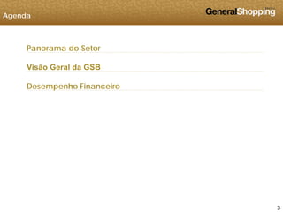 Agenda
Panorama do Setor
Visão Geral da GSB
Desempenho Financeiro
333
 