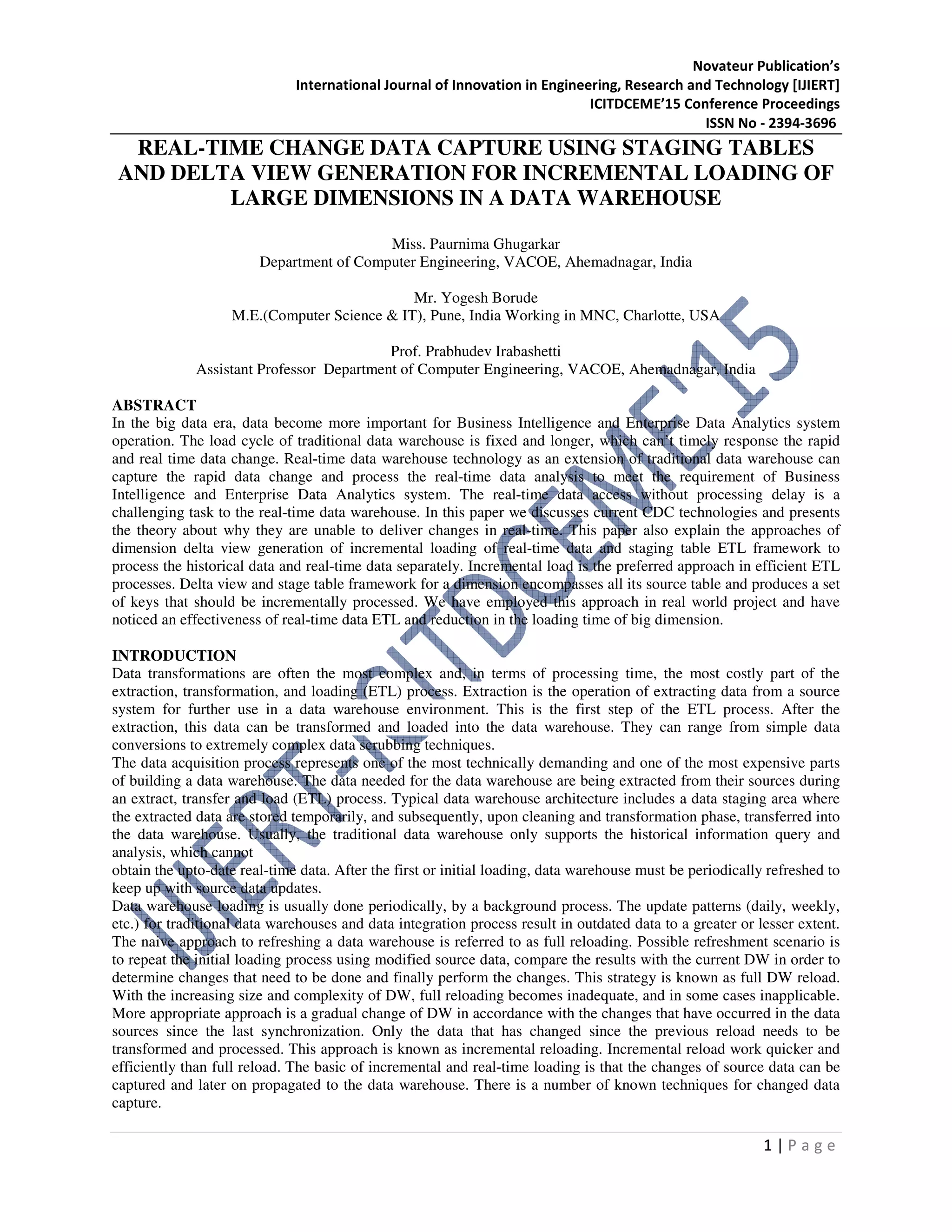 REAL-TIME CHANGE DATA CAPTURE USING STAGING TABLES AND DELTA VIEW ...