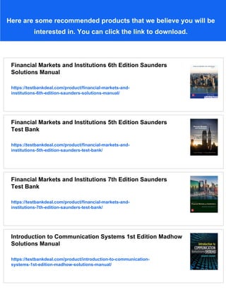 Financial Markets and Institutions 6th Edition Saunders Test Bank | PDF