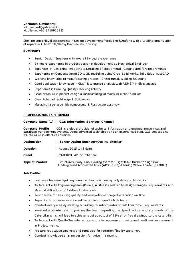 resume venkateh mechanical fabrication engineer resume