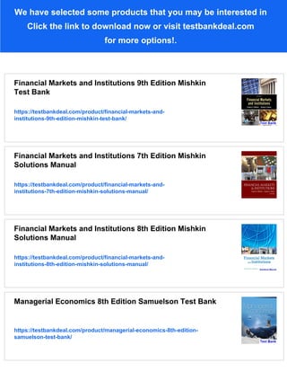 Financial Markets and Institutions 9th Edition Mishkin Solutions Manual ...