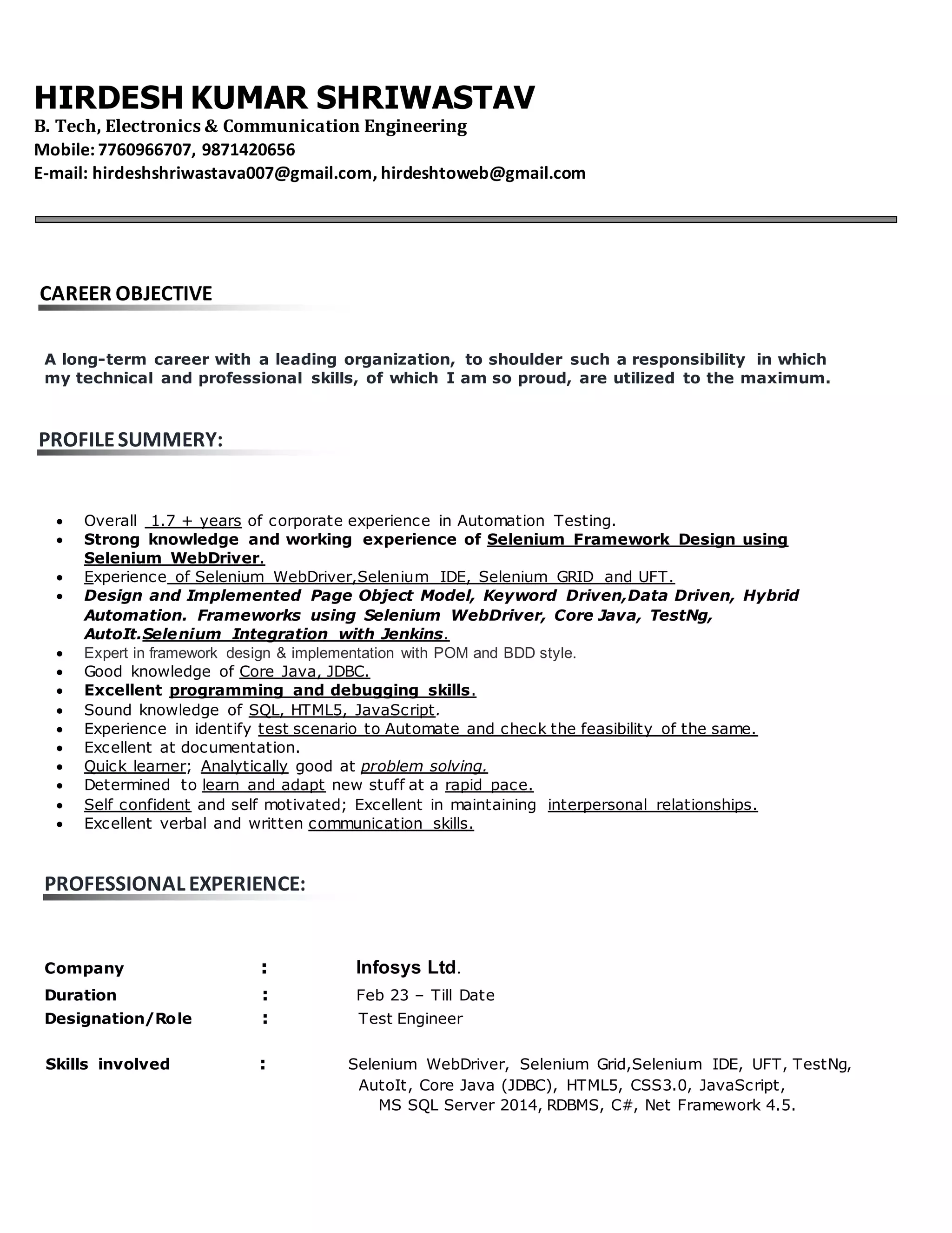 HirdeshResume_Selenium | DOCX