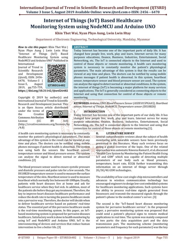 of Things IoT Based Healthcare Monitoring System using NodeMCU and Arduino UNO PDF