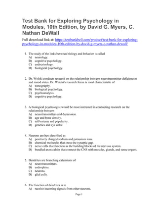 Test Bank for Exploring Psychology in Modules, 10th Edition, by David G. Myers, C. Nathan DeWall ...