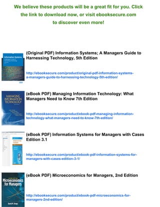 (eBook PDF) Information Technology for Managers 2nd Edition | PDF