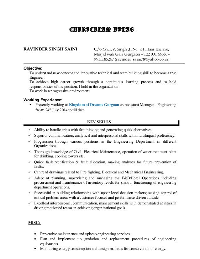 ravinder resume resume building skills