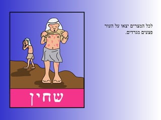 ‫לכל המצרים יצאו על העור‬
          ‫פצעים מגרדים.‬
 