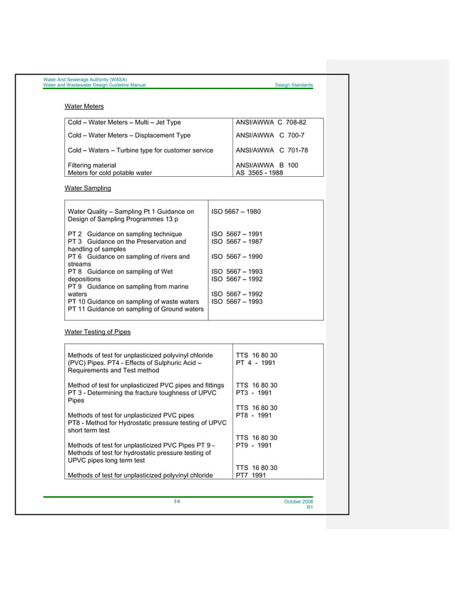 WASA Wastewater and Potable Water Design Requirements