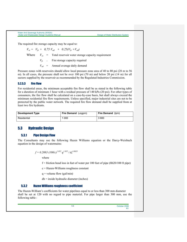 WASA Wastewater and Potable Water Design Requirements