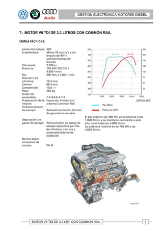 GESTION ELECTRONICA MOTORES DIESEL




7.- MOTOR V8 TDI DE 3,3 LITROS CON COMMON RAIL

Datos técnicos




      MOTOR V8 TDI DE 3,3 LTR. CON COMMON RAIL                  1
 