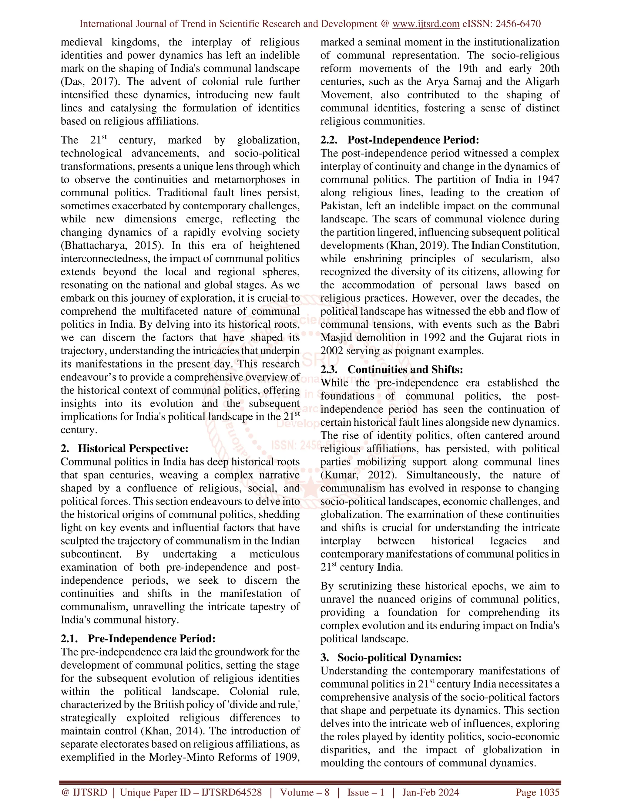 Dynamics of Communal Politics in 21st Century India Challenges and ...