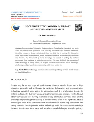 USE OF MOBILE TECHNOLOGY IN LIBRARY AND INFORMATION SERVICES | PDF