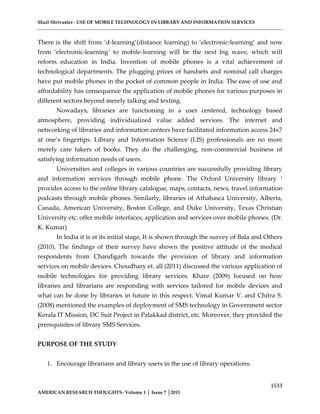 USE OF MOBILE TECHNOLOGY IN LIBRARY AND INFORMATION SERVICES | PDF