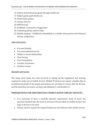 USE OF MOBILE TECHNOLOGY IN LIBRARY AND INFORMATION SERVICES | PDF