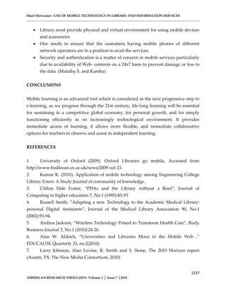 USE OF MOBILE TECHNOLOGY IN LIBRARY AND INFORMATION SERVICES | PDF