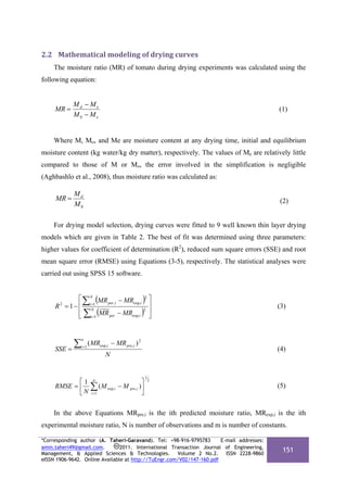 Mathematical Modeling of Thin Layer Drying Kinetics of Tomato Influence ...