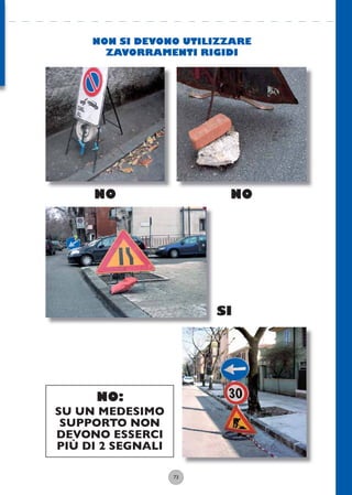 73
NON SI DEVONO UTILIZZARE
ZAVORRAMENTI RIGIDI
NO NO
SI
NO:
SU UN MEDESIMO
SUPPORTO NON
DEVONO ESSERCI
PIÙ DI 2 SEGNALI
 