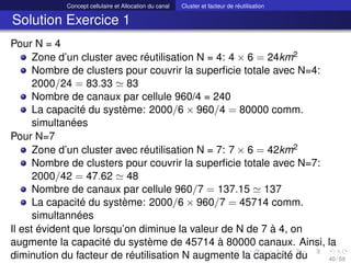 Concept cellulaire et Allocation du canal Cluster et facteur de réutilisation
Solution Exercice 1
Pour N = 4
Zone d’un clu...