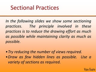 For this purpose a cutting plane is employed. The shape of the object is clarified by distinguishing between the areas where the cutting plane actually cuts the solid material and the areas where it meets voids.