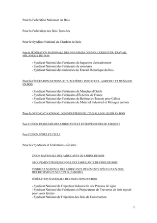 Pour la Fédération Nationale du Bois
Pour la Fédération des Bois Tranchés
Pour le Syndicat National du Charbon de Bois
Pou...