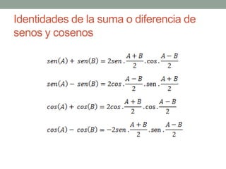 Identidades de la suma o diferencia de
senos y cosenos
 