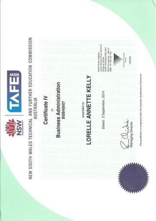Certificate IV Business Administration Certificate