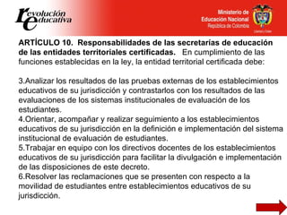 <ul><li>ARTÍCULO 10.  Responsabilidades de las secretarías de educación de las entidades territoriales certificadas.  En c...