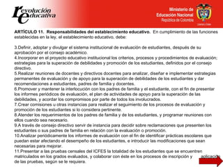 <ul><li>ARTÍCULO 11.  Responsabilidades  del establecimiento educativo.  En cumplimiento de las funciones establecidas en ...