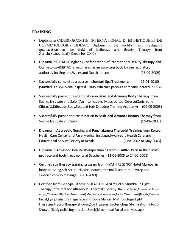 beauty therapist cv