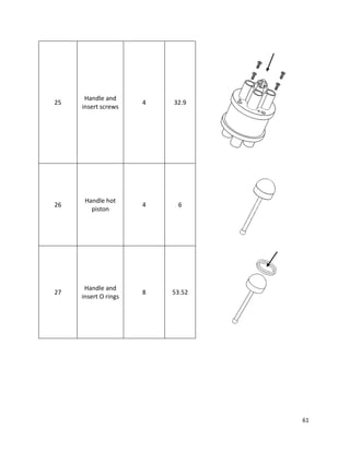 61
25
Handle and
insert screws
4 32.9
26
Handle hot
piston
4 6
27
Handle and
insert O rings
8 53.52
 