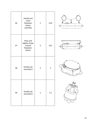 67
46
Handle and
insert
floatation
device
assembly
1 3.45
47
Place and
tighten straps
around
floatation
device
3 16.5
48
Handle sub
assembly A
1 3
49
Handle sub
assembly B
1 1.5
 
