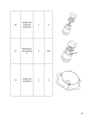 68
50
Handle and
insert sub
assembly C
1 3
51
Weld legs of
sub assembly
C
4 168
52
Handle sub
assembly A
1 3
 