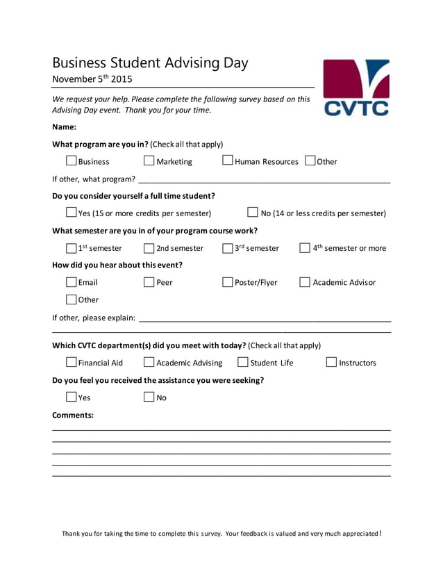 Advising Day Survey | DOCX