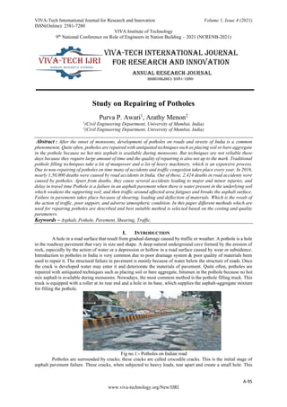 Pothole Development Study on Repairing of Potholes | PDF
