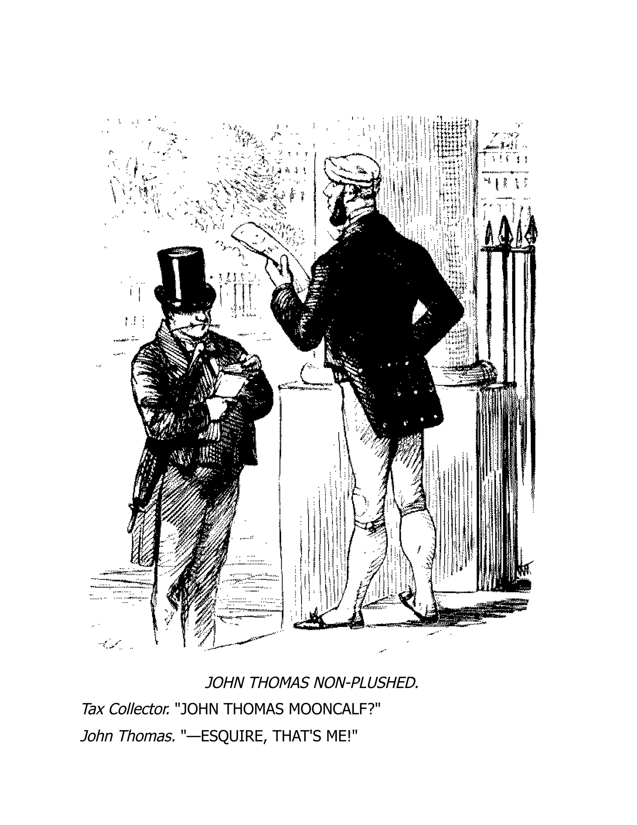 JOHN THOMAS NON-PLUSHED.
Tax Collector. JOHN THOMAS MOONCALF?
John Thomas. —ESQUIRE, THAT'S ME!
 