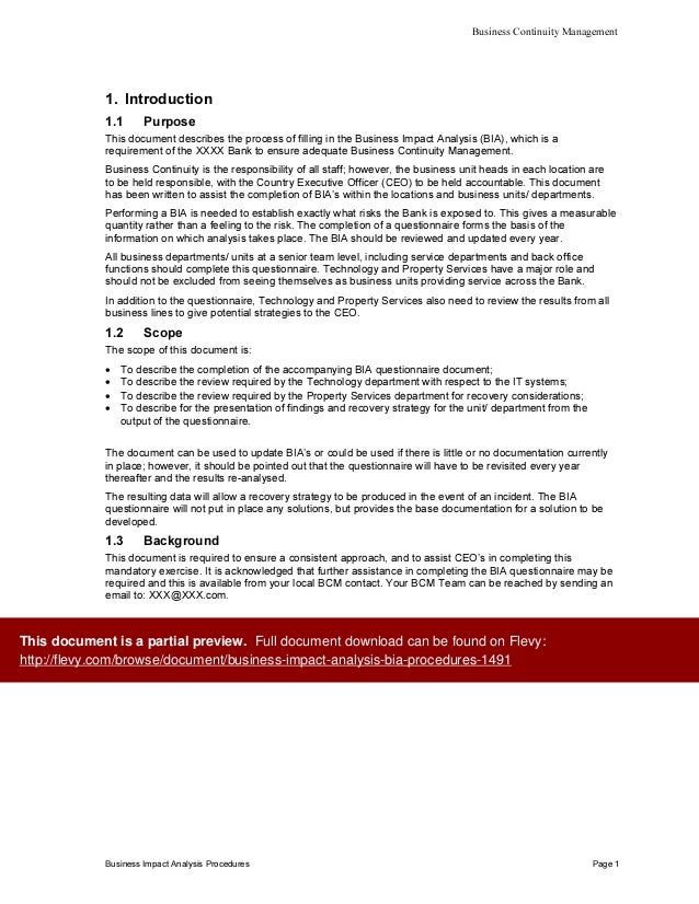 business impact analysis questionnaire