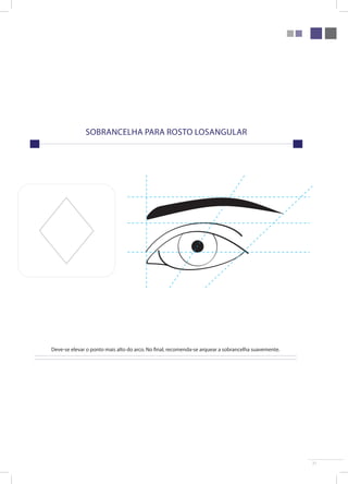 31 
Sobrancelha para rosto losangular 
Deve-se elevar o ponto mais alto do arco. No final, recomenda-se arquear a sobrancelha suavemente. 
 