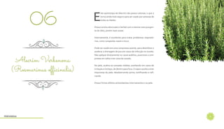9
E
ste quimiotipo de Alecrim não possui cetonas, o que o
torna ainda mais seguro para ser usado por pessoas de
todas as idades.
Possui aroma adocicado e herbal com a mesma nota pungen-
te do óleo, porém mais suave.
Internamente, é excelente para tratar problemas respirató-
rios, como congestão nasal e muco.
Pode ser usado em uma compressa quente, para desinfetar e
acelerar a drenagem de pus em casos de infecção no ouvido.
Não aplique diretamente no canal auditivo, posicione a com-
pressa em volta e em cima do ouvido.
Na pele, acalma as camadas médias, auxiliando em casos de
irritação e inchaço, de dentro para fora. O vapor auxilia a tirar
impurezas da pele, desobstruindo poros, tonificando e refi-
nando.
Possui fortes efeitos antioxidantes internamente e na pele.
Alecrim Verbenona
(Rosmarinus officinalis)
06
Hidrolatos
 
