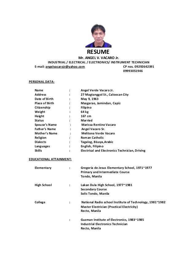 instrumentation technician resume
