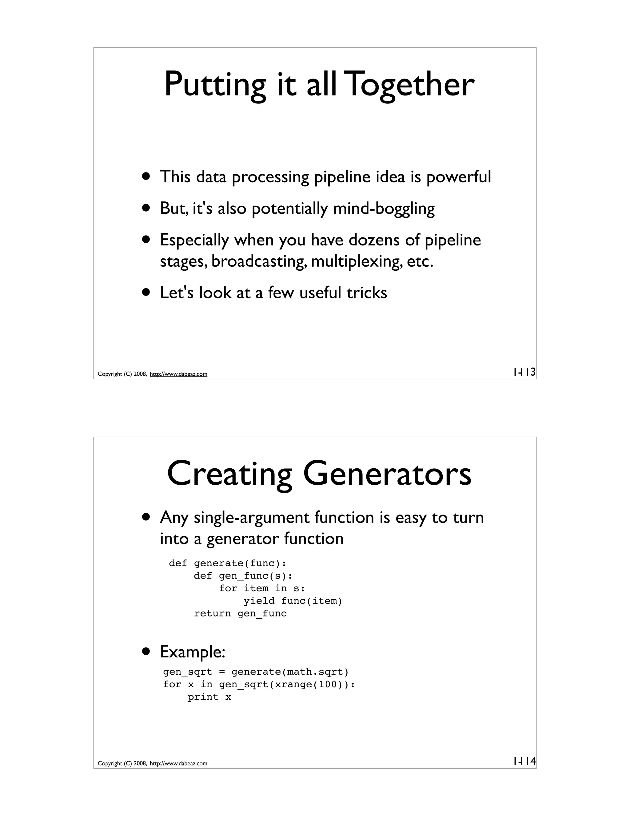 Generator Tricks for Systems Programmers