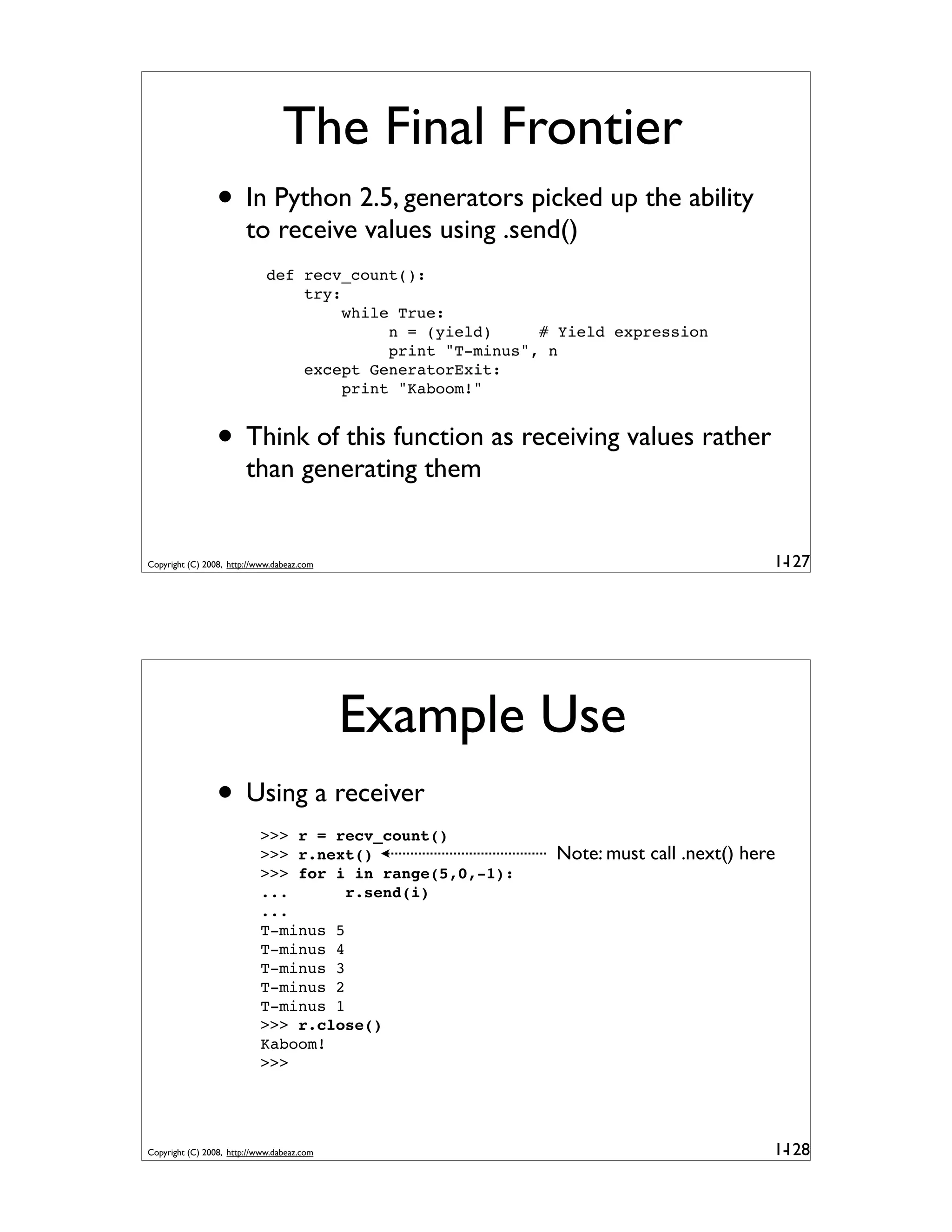 Generator Tricks for Systems Programmers