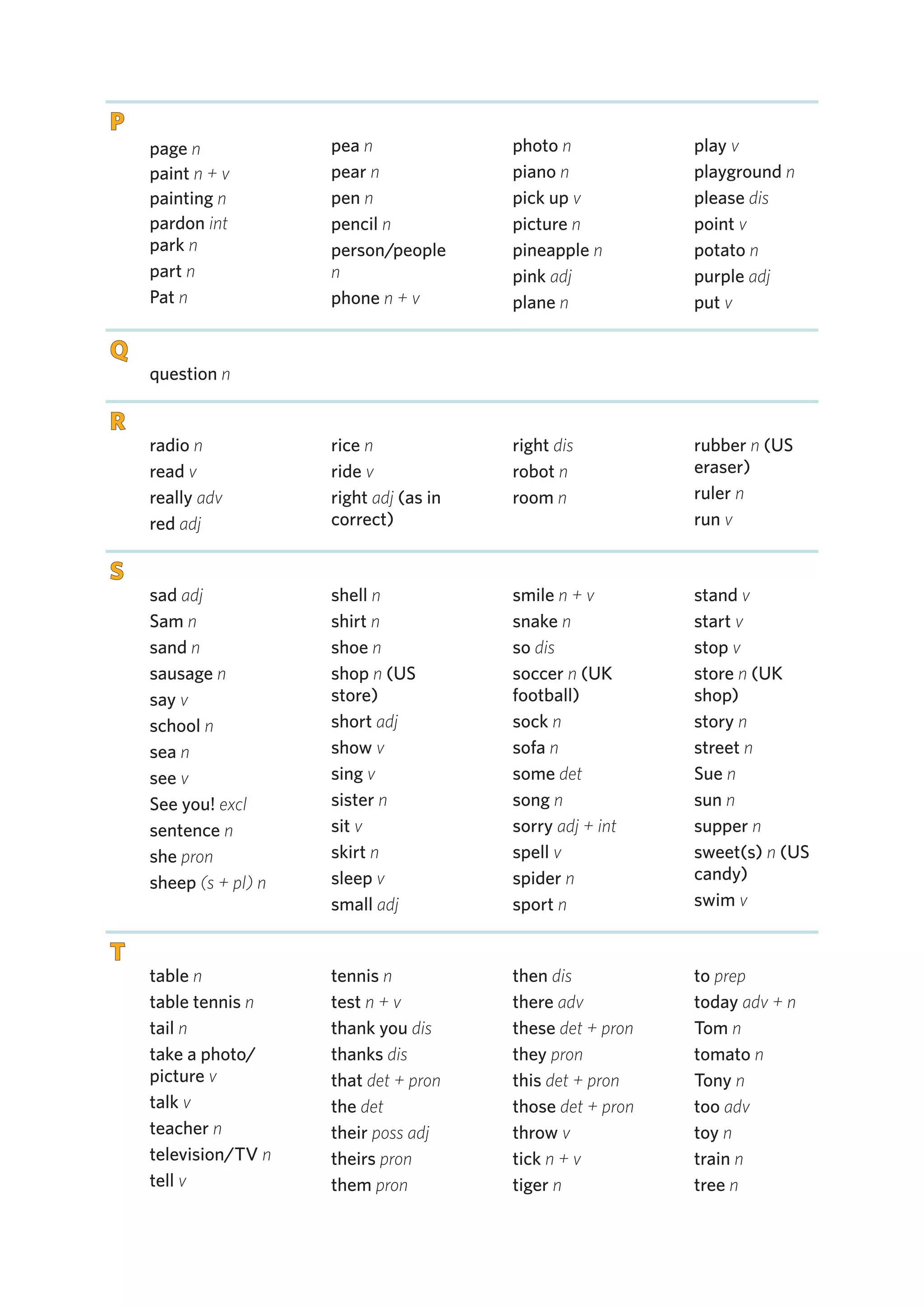 Flyers Word List