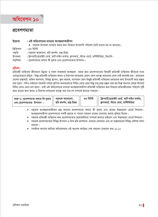 cÖwk¶Y mnvwqKv 51
Awa‡ekb 10
cÖ‡ekMg¨Zv
D‡Ïk¨ : GB Awa‡ek‡bi gva¨‡g AskMÖnYKvixMY
● mnvqK DcKiY e¨envi Kivi Rb¨ wKfv‡e Dc‡hvMx cwi‡ek ˆZwi Ki‡Z nq Zv Rvb‡eb|
w¯’wZKvj : 45 wgwbU
c×wZ : eo`‡j Av‡jvPbv, Qwe cÖ`k©b, cÖkœ-DËi
DcKiY : wd¬cPvU©/†nvqvBU †evW©, AvU© jvBb gvK©vi, d¬vmKvW©, ÷¨vÛ †evW©©, gvwëwgwWqv, BZ¨vw`|
AYywelq : cª‡ekMg¨Zv ej‡Z Kx eySvq Ges cª‡ekMg¨Zvi Dcv`vb|
f~wgKv:
cÖwZeÜx e¨w³‡`i Rxebgvb Dbœqb I mKj KvRK‡g© AskMÖnY Kivi Rb¨ cÖ‡ekMg¨Zvi welqwU cÖwZeÜx e¨w³‡`i Rxe‡bi mv‡_
IZ‡cªvZfv‡e RwoZ| wKš‘ cÖwZeÜx e¨w³‡`i Aeva I wbivc‡` PjvP‡ji †Zgb †Kvb e¨e¯’v Avgv‡`i †`‡k †bB ej‡jB P‡j| Avgv‡`i
†`‡ki iv¯ÍvNvU, Awdm Av`vjZ, wewfbœ ¯’vcbv, ¯‹zj-K‡jR, hvbevnb †Kvb wKQzB cÖwZeÜx e¨w³‡`i PjvP‡ji Rb¨ Dc‡hvMx K‡i cÖ¯‘Z
Kiv nqbv| hw`I eZ©gv‡b miKvwi ch©v‡q ¯’vwcZ feb¸‡jv‡Z wewìs †KvW †g‡b wKQz Xvjy iv¯Ív cÖ¯‘Z Kiv nq wKš‘ Ab¨me †ÿ‡Î ÷vÛvW©
wewìs †KvW †g‡b Pjv nqbv| ZvB GB Awa‡ek‡bi gva¨‡g AskMÖnYKvixMY cÖwZeÜx e¨w³‡`i Rb¨ wKfv‡e cÖwZeÜxevÜe cwi‡ek m„wó
K‡i Zv‡`i Rb¨ Aeva I wbivc` PjvP‡ji e¨e¯’v Kiv hvq ‡m m¤ú‡K© Rvb‡Z cvi‡eb|
 mnvqK AskMÖnYKvix‡`i cÖkœ Ki‡eb cÖ‡ekMg¨Zv ej‡Z Kx eySvq Ges Zv‡`i DËi¸‡jv †ev‡W© wjL‡eb|
AskMÖnYKvixMY cÖ‡ekMg¨Zv kãwU eyS‡Z bv cvi‡j mnvqK Zv‡`i †evaMg¨ fvlvq eywS‡q w`‡eb|
 mnvqK cÖwZeÜx e¨w³‡`i Rb¨ cÖ‡ekMg¨Zvi cÖ‡qvRbxqZv m¤ú‡K© Rvb‡Z PvB‡eb Ges DËi¸‡jv †ev‡W© wjL‡eb|
 mnvqK cÖ‡ekMg¨Zvi wewfbœ Dcv`vb I w`K Qwe cÖ`k©‡bi gva¨‡g †`Lv‡eb Ges Zv ev¯Íevq‡bi wewfbœ †KŠkj eY©bv
Ki‡eb|
 mevB‡K ab¨ev` Rvwb‡q Awa‡ek‡bi GB As‡ki Kvh©µg †kl Ki‡eb (mnvqK Z_¨ 10.1)
wd¬cPvU©/†nvqvBU †evW©, AvU© jvBb gvK©vi,
d¬vmKvW©, ÷¨vÛ †evW©©, gvwëwgwWqv
KvRÑ1: cª‡ekMg¨Zv ej‡Z wK eySvq
Ges cª‡ekMg¨Zvi Dcv`vb |
eo`‡j Av‡jvPbv,
Qwe cÖ`k©b, cÖkœ-DËi
45 wgwbU
 