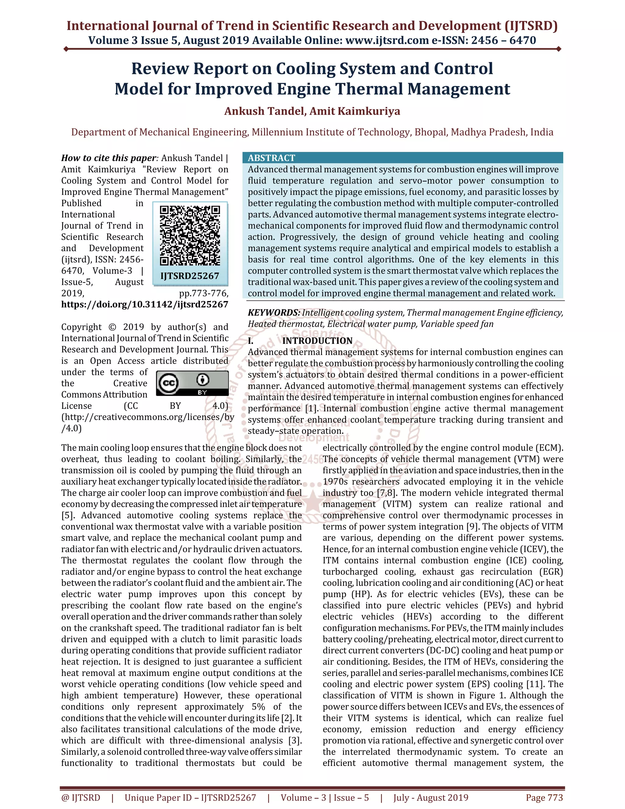 Review Report on Cooling System and Control Model for Improved Engine ...